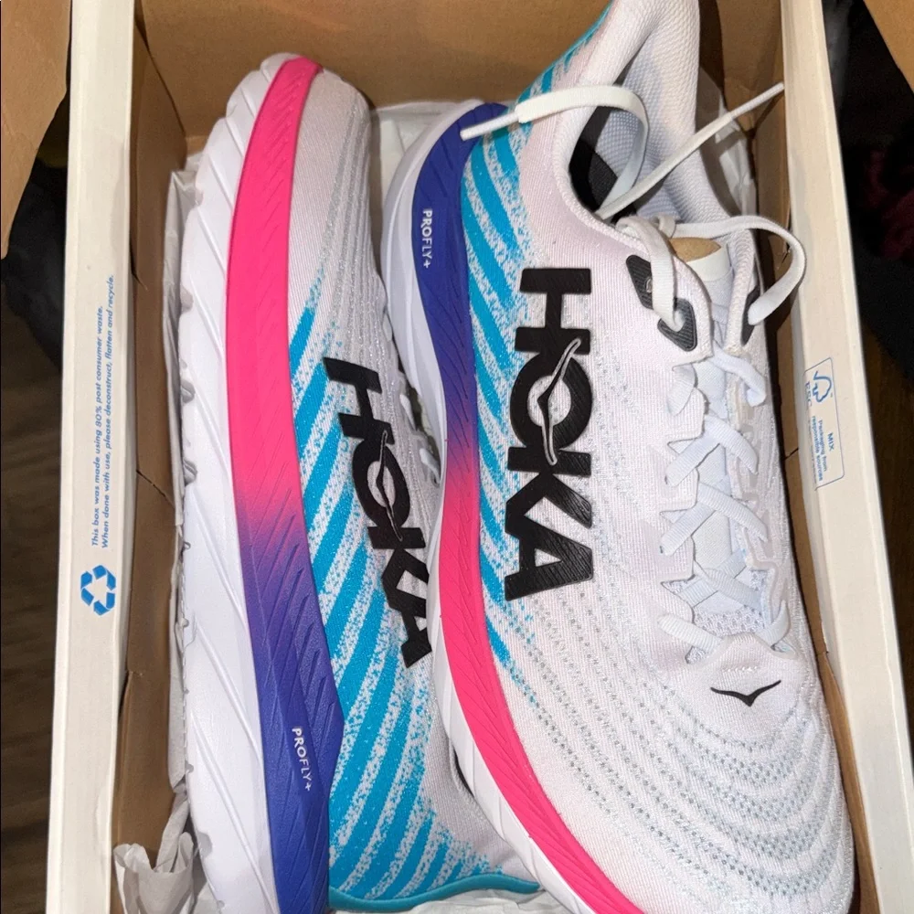 Hoka Men's Athletic Shoes in White, Blue & Pink - Picture 2 of 4